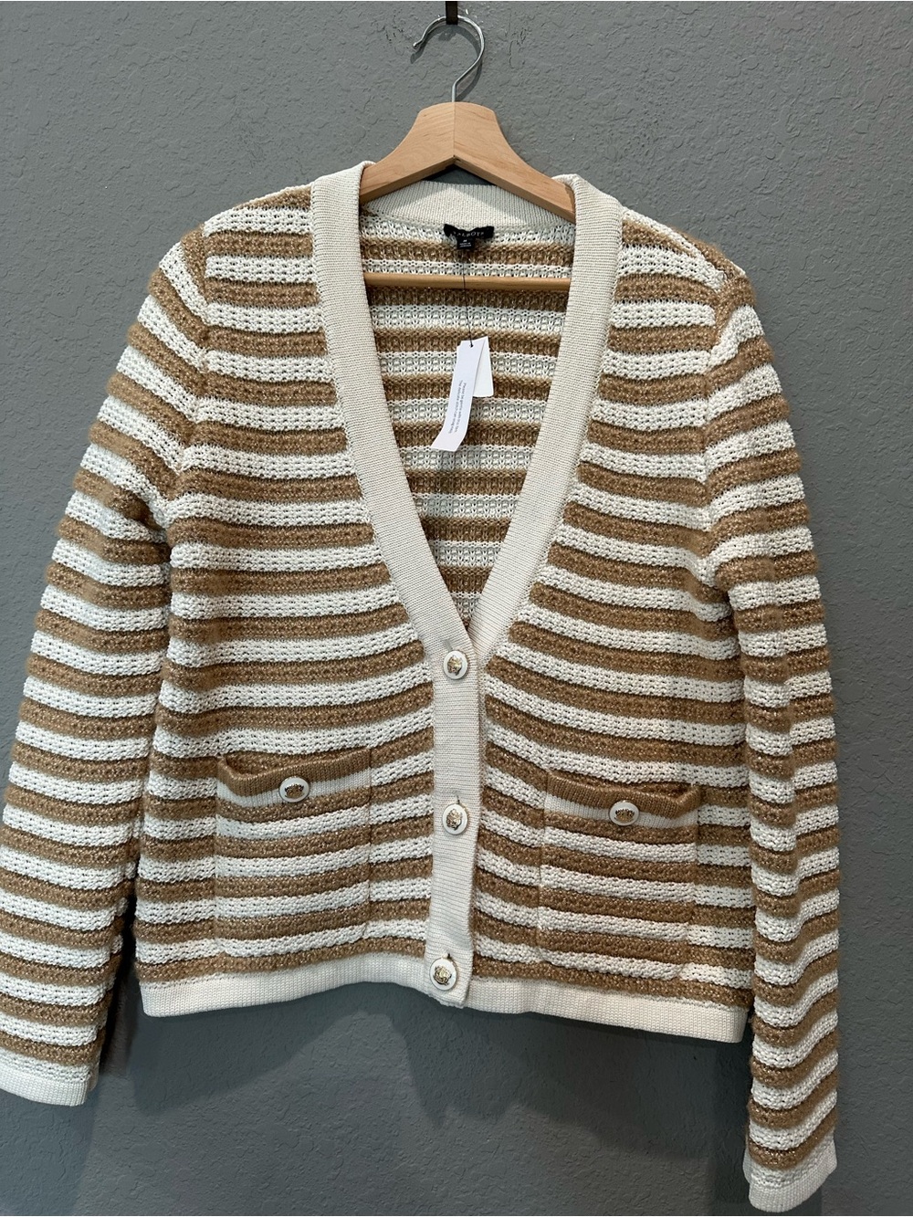 Talbots Kate cardigan sweater in toasted coconut and ivory  Sz M NWT
